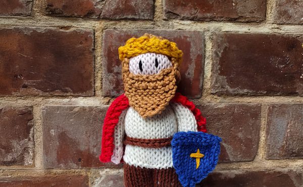 A cute miniature knitted version of King Alfred the Great
