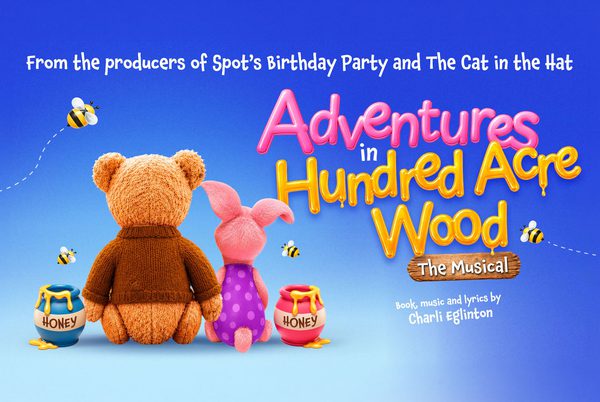 Adventures in Hundred Acre Wood The Musical. An illustration of a bear and honey pots.