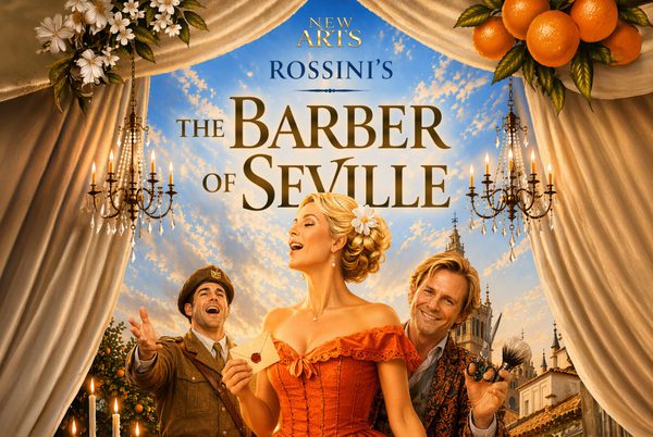 Barber of Seville title and three opera singers.