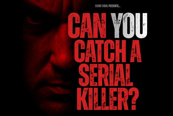 Can You Catch a Serial Killer logo with a sinister face in the background.