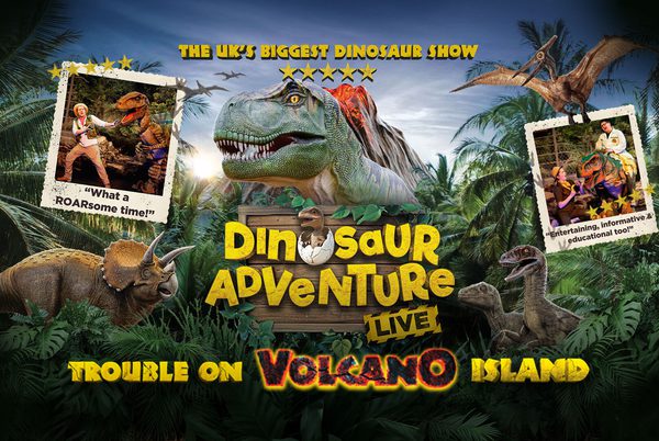Dinosaurs in a dense jungle.
