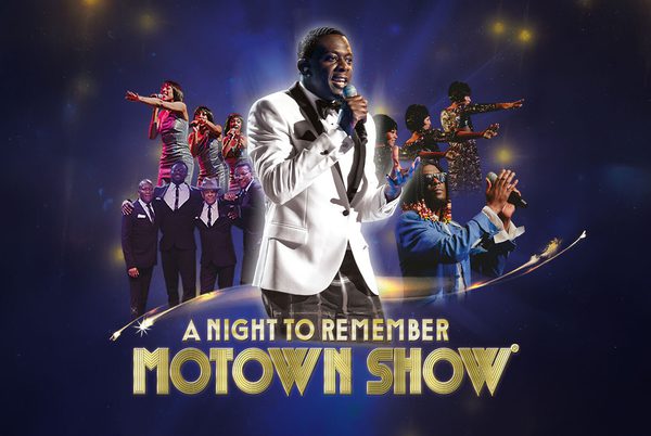 Text that reads 'A Night to Remember: Motown Show. A group of singer in formal outfits.