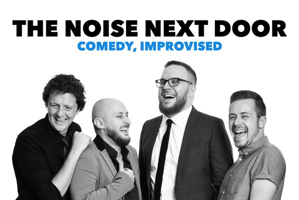 The Noise Next Door. Four people standing together and laughing.