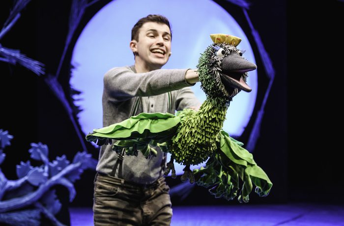 A puppeteer with a puppet bird