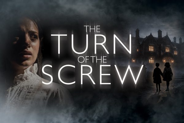 The Turn of the Screw title with a woman and house in dim light.